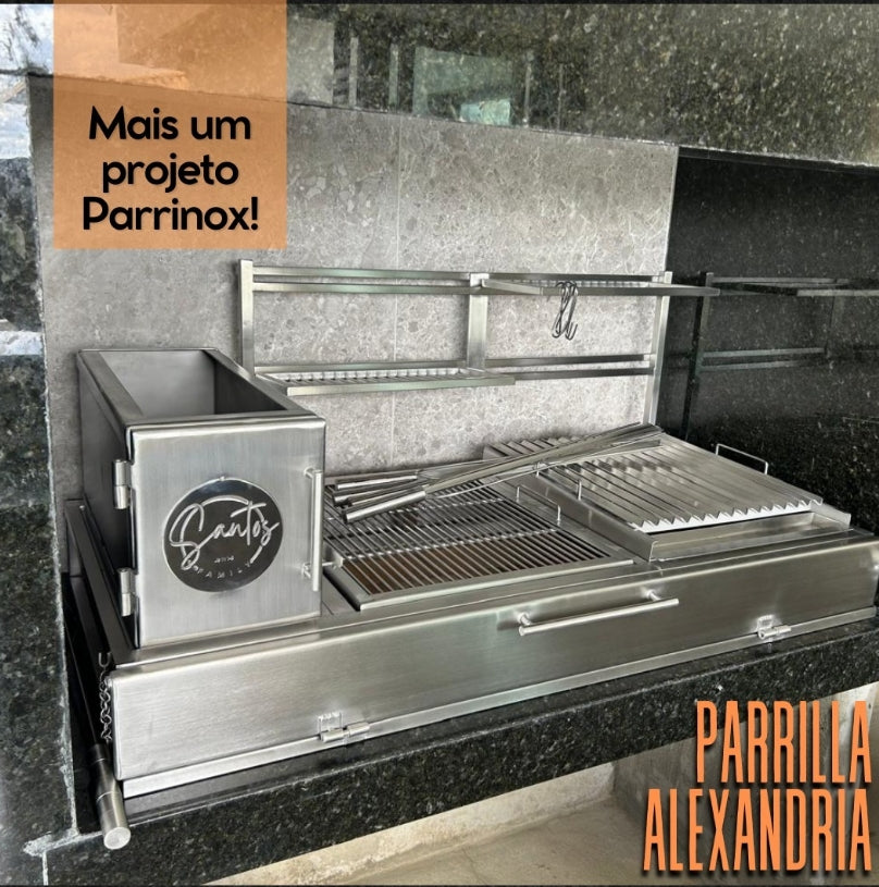 Alexandria - Churrasqueira Argentina com Três Grelhas - 100% Aço Inoxidável 304