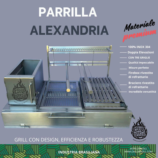 Alexandria - ARGENTINA PARRILLA WITH THREE GRIDS - 100% 304 STAINLESS STEEL