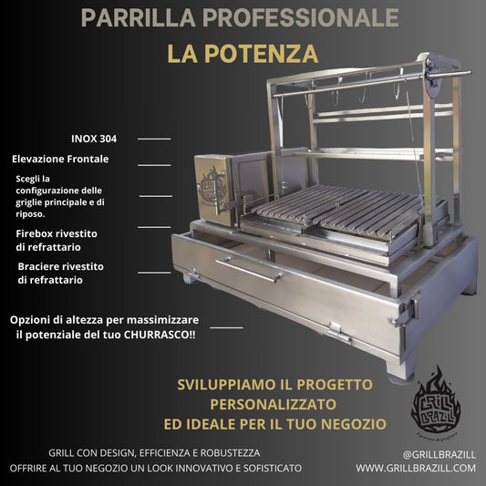 Power 2.0 - ARGENTINE PARRILLA WITH SIDE RAISE AND SMOKING HOOK 100% 304 STAINLESS STEEL