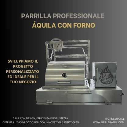 Aquila - PARRILLA ARGENTINA CON GRIGLIE E FORNO PER PIZZA IN ACCIAIO INOX 304
