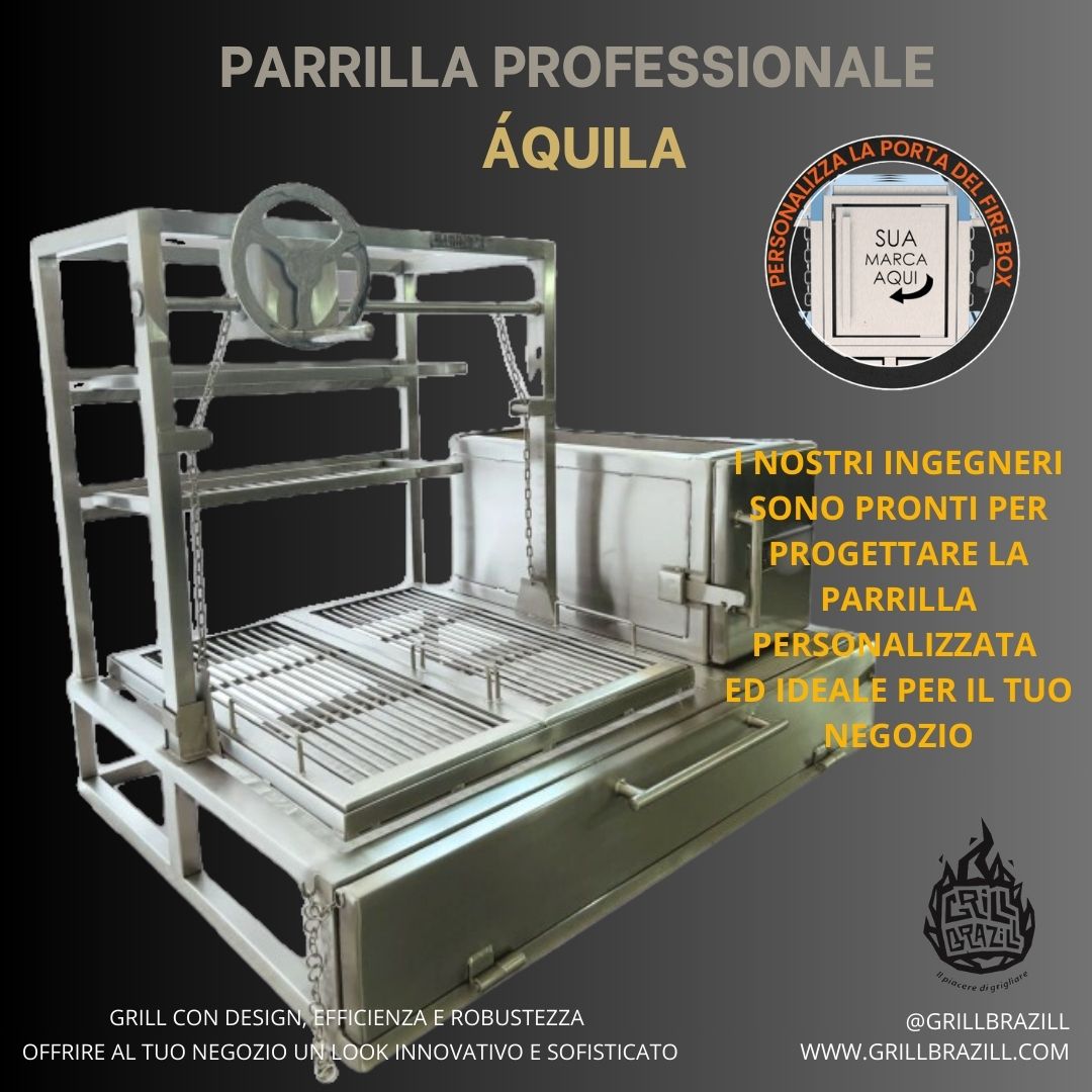 Aquila - PARRILLA ARGENTINA CON GRIGLIE E FORNO PER PIZZA IN ACCIAIO INOX 304