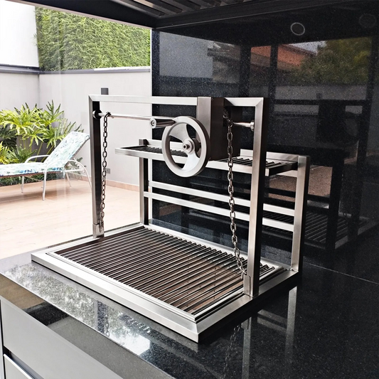 Parrilla - Griglia con elevazione frontale  - con Manovella - 100% in acciaio inox 304 - a Carbone