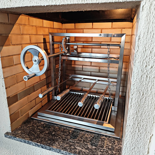 Parrilla - Griglia con elevazione frontale  - con Manovella - 100% in acciaio inox 304 - a Carbone