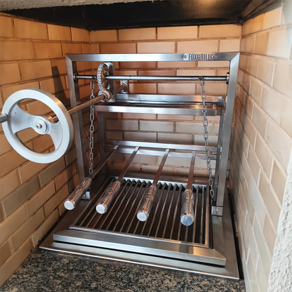 Parrilla - Griglia con elevazione frontale  - con Manovella - 100% in acciaio inox 304 - a Carbone