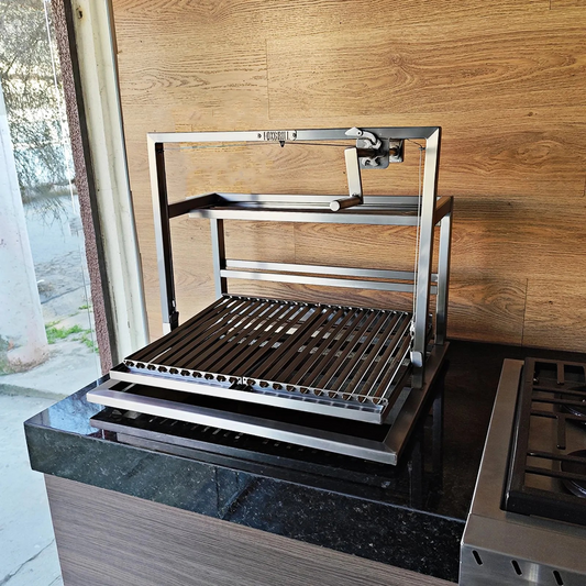 Parrilla - Griglia Fissa con Supporto per spiedini - con Manovella - 100% in acciaio inox 304 - a Carbone
