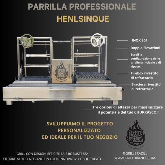 Helsinki - PARRILLA ARGENTINA CON DUE ELEVAZIONI E FOCOLARE CENTRALE IN ACCIAIO INOX 304