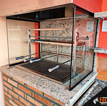 Parrilla - Griglia con elevazione laterale - con Manovella - 100% in acciaio inox 304 - a Carbone