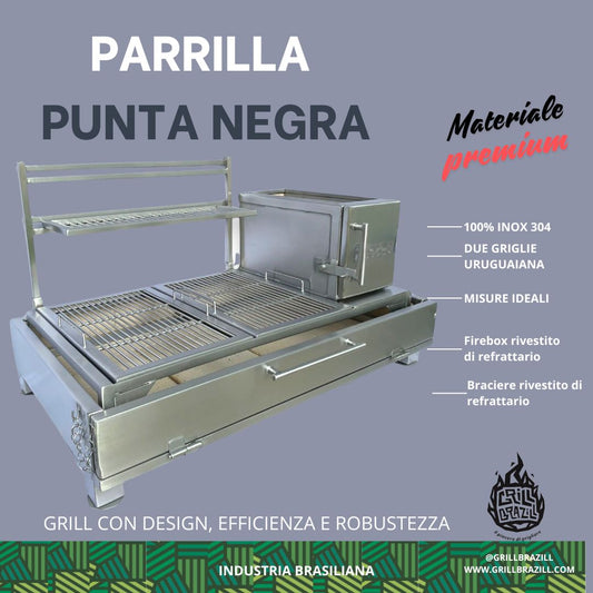 Punta Negra - PARRILLA URUGUAINA CON GRIGLIA IN DUE PARTI, CON DUE GRIGLIE, 100% IN ACCIAIO INOX 304